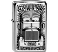 ZIPPO Original Briquet Regular / Street Chromé Satin Emblème Trucker / Étui