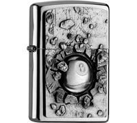 Zippo Original Briquet Régulière / Chrome Brossé Emblème Eightball / Étui