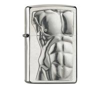 Zippo Original Briquet Régulière / Chrome Brossé Emblème Man Torse / Étui