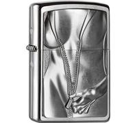 Zippo Original Briquet Régulière / Chrome Brossé Emblème Zipper Fille / Étui