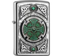 Zippo Original Briquet Régulière/Chrome Satin Emblème Celtique Vert Cross / Étui