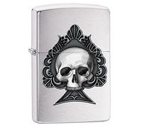 Zippo - Tête de Mort en Forme d'as - Image en Couleur - Chrome brossé - Briquet tempête, Rechargeable, dans Une boîte Cadeau de qualité 200-085729 Taille Unique