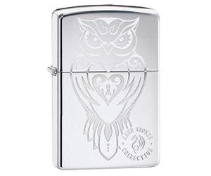 Zippo Unisex's Anne Stokes Heart Locket Pocket Lighter, High Polish Chrome Owl, One Size