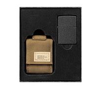 Zippo Coffret unisexe pochette tactique Coyote et briquet Black Crackle résistant au vent Tan
