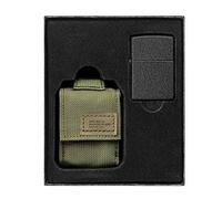 Zippo Unisex's OD Green Tactical Pouch and Black Crackle Windproof Lighter Gift Set, One Size