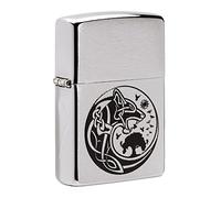 Zippo - Viking Design - Color Image - Chrome Brushed - Essence Briquet Coupe-Vent, Rechargeable, dans Une boîte Cadeau de Haute qualité 200 Noir Taille Unique