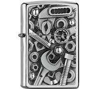 Zippo Vis et Outils Briquet tempête 3D, emblème, Rechargeable, Design Coupe-Vent, boîte Cadeau, fabriqué aux États-Unis, Chrome brossé