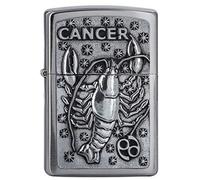 Zippo Zodiac Cancer Briquet tempête, emblème, Rechargeable, Design Coupe-Vent, boîte Cadeau, fabriqué aux États-Unis, Chrome brossé