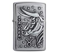 Zippo Zodiac Taureau Briquet tempête, emblème, Rechargeable, Design Coupe-Vent, boîte Cadeau, fabriqué aux États-Unis, Chrome brossé