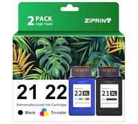 ZIPRINT Cartouche d'encre remanufacturée pour HP 21 22 21XL 22XL (C9351AN & C9352AN) pour HP Deskjet F4180 F2210 D1560 D1530 D1420 D1520 3915 3930 PSC 1410 Officejet 4315 Imprimante J3680, lot de 2