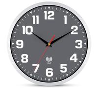 Ziprote Horloge Murale Radio Pilotée, 25 cm Pendules Murales Silencieuse Horloge sans Tic-Tac Pendule Murale pour Chambre Cuisine Salon Changement d'heure Automatique (Gris)