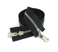 Zips 2Pc 70-100cm Double Sided Zippers Open End Two Way Rotary Slider Zip for Jacket Coat Clothes DIY Sewing Accessories(Blacksilver,70CM-8#)