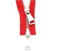 zips pour la couture, fermeture éclair, Fermetures à glissière métalliques à Double curseur bidirectionnel 70/90cm, for veste, accessoires de couture de vêtements, fournitures faites à la main(Red,90c
