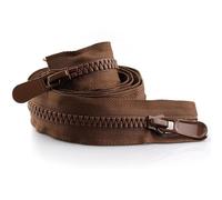 ZIPZSY 2Pcs Fermeture éclair n°8 double curseur (extrémité ouverte), à dents triangulaires en résine, double glissière, robuste, pour couture, DIY, vêtements et sacs (Marron Café, 110cm)