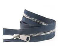 ZIPZSY #5 Fermeture éclair métal à ouverture, dents argentées, fermetures éclair argentées séparables pour vêtements, sacs, couture et artisanat (Bleu Marine, 60cm)
