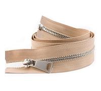 ZIPZSY #5 Fermeture éclair métal à ouverture, dents argentées, fermetures éclair argentées séparables pour vêtements, sacs, couture et artisanat (Kaki, 65cm)