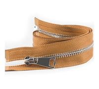 ZIPZSY #5 Fermeture éclair métal à ouverture, dents argentées, fermetures éclair argentées séparables pour vêtements, sacs, couture et artisanat (Chameau, 60cm)