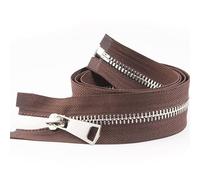ZIPZSY #5 Fermeture éclair métal à ouverture, dents argentées, fermetures éclair argentées séparables pour vêtements, sacs, couture et artisanat (Marron Café, 60cm)
