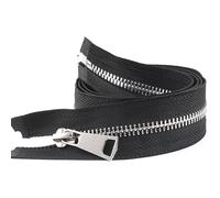 ZIPZSY #5 Fermeture éclair métal à ouverture, dents argentées, fermetures éclair argentées séparables pour vêtements, sacs, couture et artisanat (Noir, 55cm)