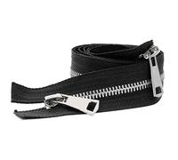 ZIPZSY #5 Fermeture Éclair pour Manteau à Séparation Double Voie, Argentée, Métal, pour Manteaux et Cuir, Artisanat de Couture, Ouverture à Double Glissière (Noir, 120cm)