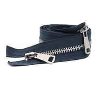 ZIPZSY #5 Fermeture Éclair pour Manteau à Séparation Double Voie, Argentée, Métal, pour Manteaux et Cuir, Artisanat de Couture, Ouverture à Double Glissière (Bleu Marine, 60cm)