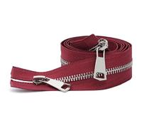 ZIPZSY #5 Fermeture Éclair pour Manteau à Séparation Double Voie, Argentée, Métal, pour Manteaux et Cuir, Artisanat de Couture, Ouverture à Double Glissière (Rouge Foncé, 120cm)