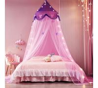 ZIQINPSQ Ciel de lit princesse pour filles (sans lampe) | Moustiquaire universelle pour lits simples, doubles et très grands lits | Rideaux simples à suspendre pour chambre d'enfant (style violet et
