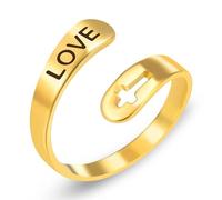 Zircobic Bague ouverte en acier inoxydable plaqué or 18 carats avec croix religieuse - Bijou de prière chrétienne pour homme et femme - Idéal pour Pâques, Noël, Thanksgiving, Medium, Métal, Aucune