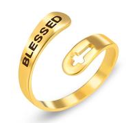 Zircobic Bague ouverte en acier inoxydable plaqué or 18 carats avec croix religieuse - Bijou de prière chrétienne pour homme et femme - Idéal pour Pâques, Noël, Thanksgiving, Medium, Métal, Aucune