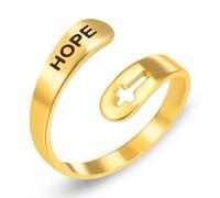 Zircobic Bague ouverte en acier inoxydable plaqué or 18 carats avec croix religieuse - Bijou de prière chrétienne pour homme et femme - Idéal pour Pâques, Noël, Thanksgiving, Medium, Métal, Aucune