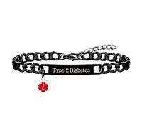 Zircobic Bijoux D'Alerte Médicale - Design De Symbole De Santé Serpent, Bracelets En Acier Inoxydable Noir Robuste Type 2 Diabète, Cadeau Pour Aînés, Famille Et Amis (Type 2)
