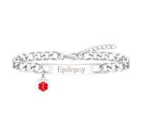 Zircobic Bijoux D'Avertissement Médical Classique Plaqué Or Blanc - Bracelet D'Épilepsie En Acier Inoxydable, Bracelets D'Alerte Santé D'Urgence, Cadeau Pour Aînés, Famille Et Amis (Épilepsie)