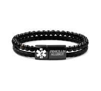Zircobic Bracelet Alerte Allergie - plaque inox durable gravée “Penicillin Allergy”, combinée avec cuir PU et agate pour un confort quotidien