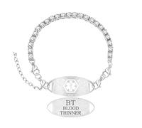 Zircobic Bracelet Alerte Médicale Femme, Chaîne Tennis Zircon Blanc, Plaque Gravée BLOOD THINNER, ID Courbée Interchangeable, Imperméable pour Usage Quotidien