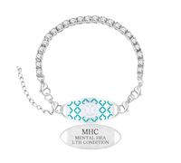 Zircobic Bracelet Alerte Médicale Santé Mentale, Chaîne Tennis Zircon Blanc, Plaque Courbée Interchangeable, Plaque Acier Inoxydable Gravée, Réglable pour Travail et Voyage