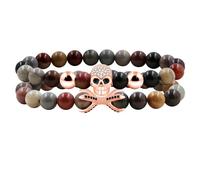 Zircobic Bracelet Crâne Gothique Pour Hommes De 8mm, Design Élastique À Double Couche Avec Laiton Et Pierre D'Image, Cadeau À La Mode De 2 Pièces Pour Les Vacances - YA5150