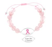 Zircobic Bracelet Croix en Pierre Pastèque Léger avec Ruban Rose, Bijou Inspirant Sensibilisation Cancer du Sein pour Femme, Gravure Laser Fight Like a Warrior, Convient aux Sports Extérieurs