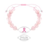 Zircobic Bracelet Croix en Pierre Pastèque pour Femme - Gravure Laser Every Day Is a Victory, Bijou Inspirant Cancer du Sein, Léger, Étanche, Usage Quotidien