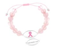 Zircobic Bracelet Croix en Pierre Pastèque Ruban Rose - Gravure Laser Unbreakable Soul, Bijou Inspirant Cancer du Sein pour Femme, Confortable, Léger, Quotidien & Extérieur