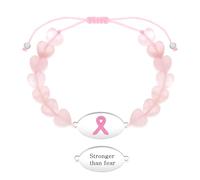 Zircobic Bracelet Croix en Pierre Pastèque Stronger Than Fear, Bijou Survivant Cancer du Sein Ruban Rose, Confortable Étanche Design Réglable, Pour Toutes Occasions