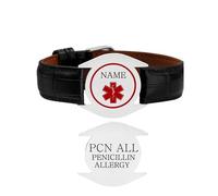 Zircobic Bracelet d’Alerte Allergie à la Pénicilline Gravé au Laser, Acier Inoxydable & Cuir Véritable, Léger, Durable, Étanche, ID d’Urgence Personnalisable pour Usage Quotidien, Unisexe
