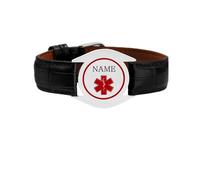 Zircobic Bracelet d’Alerte Maladie Cardiaque Gravé au Laser, Cuir Véritable & Acier Inoxydable, Léger, Durable, Étanche, Alerte Médicale Personnalisable pour Usage Quotidien, Course & Fitness, Unisexe