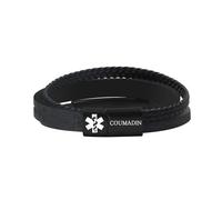 Zircobic Bracelet d’Alerte Médicale COUMADIN Unique - Cuir PU Tressé avec Design Croix, ID Médical Gravé au Laser, Étanche et Durable, Pour Sports Extérieurs et Usage Quotidien Homme