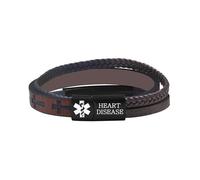 Zircobic Bracelet d’Alerte Médicale Cœur Léger et Confortable - ID Médicale Gravée au Laser, Cuir PU Tressé avec Croix de Foi, Convient pour la Marche et Usage Quotidien