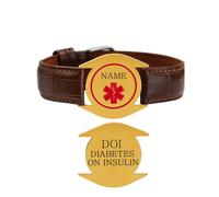 Zircobic Bracelet d’Alerte Médicale Diabète Insuline Homme Gravé au Laser, Acier Inoxydable & Cuir, Léger, Étanche, Bijou ID Urgence, Course, Natation, Usage Quotidien