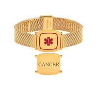 Zircobic Bracelet d’alerte médicale en acier inoxydable couleur or - Léger, durable et étanche avec gravure laser Cancer, élégant et confortable pour usage quotidien ou voyage
