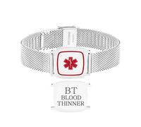 Zircobic Bracelet d’alerte médicale en acier inoxydable - Gravé au laser Blood Thinner, léger, étanche, bijou d’identification médicale durable pour usage quotidien, extérieur et voyage