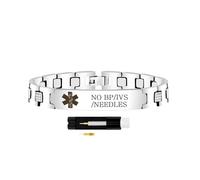 Zircobic Bracelet d’Alerte Médicale en Acier Inoxydable, Gravure Laser PAS DE TA/IVS/AIGUILLES, Durable, Étanche, Léger, Réglable, Convient pour Urgences & Usage Quotidien