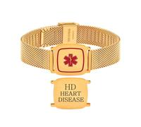 Zircobic Bracelet d’alerte médicale en acier inoxydable plaqué or pour problème cardiaque - Gravé au laser, étanche, léger, bijou médical confortable, unisexe pour usage quotidien et extérieur