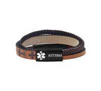 Zircobic Bracelet d’Alerte Médicale Foi Asthme Inspirant - ID Médicale Gravée au Laser, Cuir PU Tressé avec Design Croix, Léger et Durable, Pour Sports Extérieurs et Natation